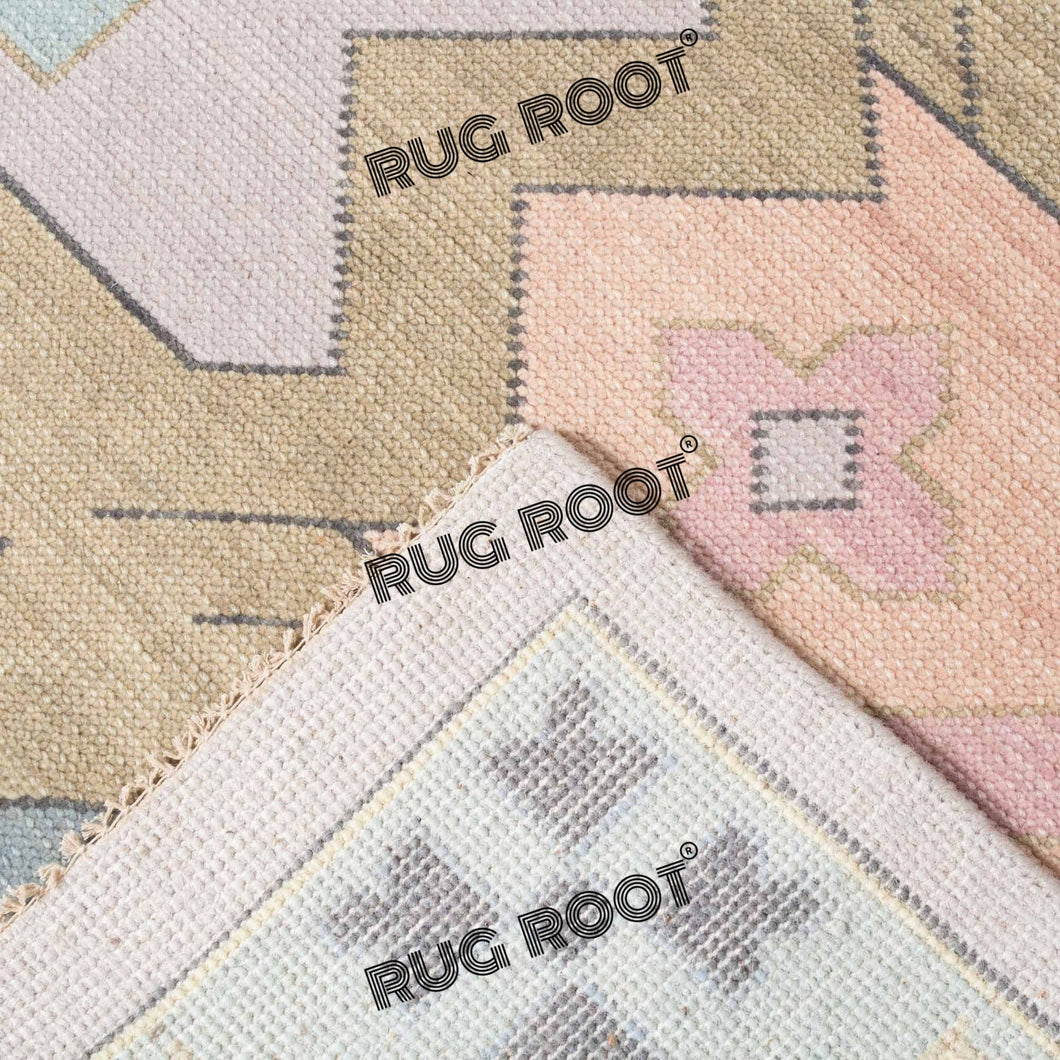Handcrafted Turkish Artistry | Pastel Rug with Geometric Tribal Patterns