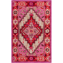 Load image into Gallery viewer, Vintage Hand Tufted Rug Medallion Pink and Red Floral Design – 9x12 | RUG ROOT

