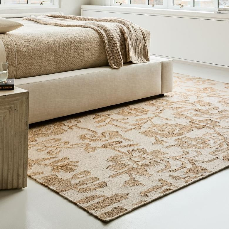 Subtle Rug Beige Floral Handwoven Rug | Subtle Botanical Design for Living Spaces ...