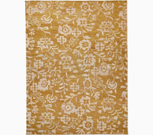 Load image into Gallery viewer, Golden Floral Handwoven Wool Rug with Intricate White Motif Design
