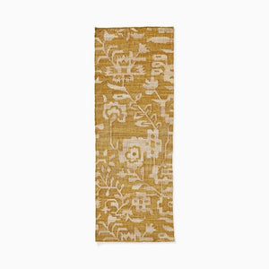 Golden Floral Handwoven Wool Rug with Intricate White Motif Design