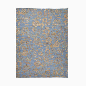 Handwoven Jute & Wool Flatweave Rug, Floral Design in Soft Blue & Beige, Ideal for Living Room, Bedroom & Entryway