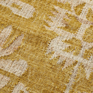 Golden Floral Handwoven Wool Rug with Intricate White Motif Design