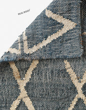 Load image into Gallery viewer, Handwoven Wool &amp; Jute Rug with Tribal Diamond Pattern - Charcoal &amp; Natural
