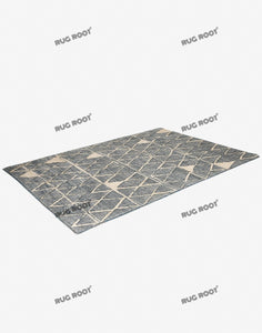 Handwoven Wool & Jute Rug with Tribal Diamond Pattern - Charcoal & Natural