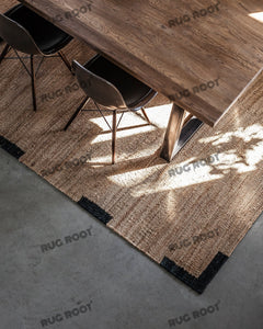 Handcrafted Jute & Wool Rug with Minimalist Border Design | Natural & Black
