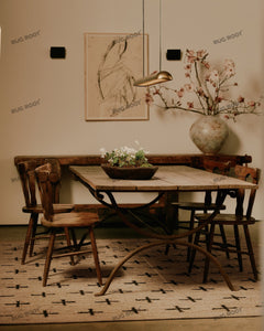 Natural Beige Handwoven Rug with Black Geometric Cross Pattern, Modern Minimalist Design for Living Room & Bedroom
