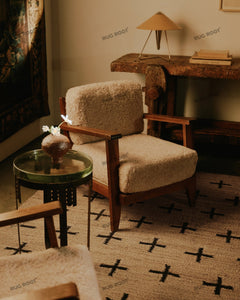 Natural Beige Handwoven Rug with Black Geometric Cross Pattern, Modern Minimalist Design for Living Room & Bedroom