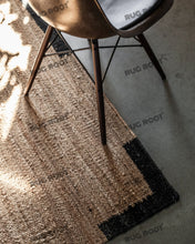 Load image into Gallery viewer, Handcrafted Jute &amp; Wool Rug with Minimalist Border Design | Natural &amp; Black
