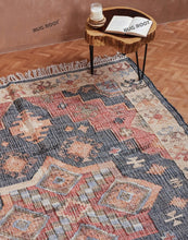 Load image into Gallery viewer, Vintage-Inspired Wool &amp; Jute Rug with Ornate Medallion Design - Muted Red &amp; Charcoal
