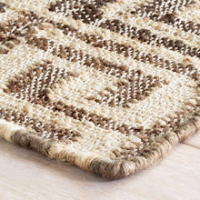 Load image into Gallery viewer, Handwoven Jute Rug with Geometric Design in Natural &amp; Brown
