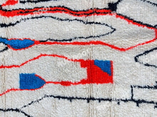 Load image into Gallery viewer, Moroccan Artistry | Handwoven Azilal Rug with Expressive Figures in Red, Blue, and Black
