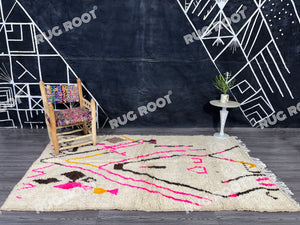 Moroccan Modern | Handwoven Azilal Rug with Pink and Black Accents