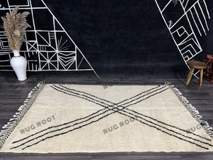 Moroccan Artistry | Handwoven Beni Ourain Rug with Bold Black Lines