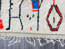 Load image into Gallery viewer, Moroccan Artistry | Handwoven Azilal Rug with Expressive Figures in Red, Blue, and Black
