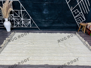 Handwoven Serenity | Off-White Beni Ourain Rug with Fluffy Wool and Modern Design