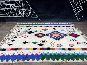 Moroccan Blue Rhapsody | Handwoven Beni Ourain Rug in Vibrant Hues | Genuine Lambswool