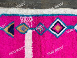 Boho Chic Dreamweaver | Abstract Pink & Blue Moroccan Rug for Bedroom or Living Room