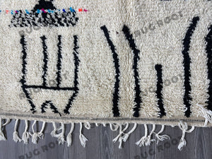 Handcrafted Moroccan Art | Abstract Berber Rug with Bold Black Lines on Ivory Wool