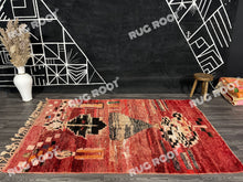 Load image into Gallery viewer, Unique Moroccan Rug | Vintage Red Wool with Abstract Berber Art
