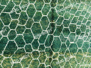 Handcrafted Moroccan Haven | Emerald Green Berber Rug with Latticework Motif