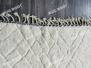 Bohemian Chic Rug | Handwoven Moroccan Wool in Creamy White with Black Trim