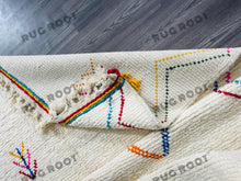 Load image into Gallery viewer, Handcrafted Moroccan Azilal Rug | Whimsical Wool Tapestry in Ivory with Rainbow Accents
