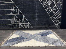 Load image into Gallery viewer, Modern Moroccan Retreat | Handwoven Wool Beni Ourain Rug with Indigo Accents
