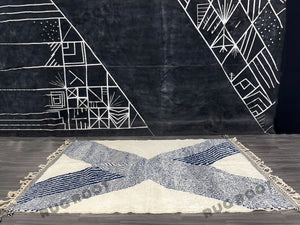 Modern Moroccan Retreat | Handwoven Wool Beni Ourain Rug with Indigo Accents