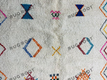 Load image into Gallery viewer, Handcrafted Moroccan Azilal Rug | Whimsical Wool Tapestry in Ivory with Rainbow Accents
