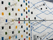 Load image into Gallery viewer, Modern Moroccan Azilal Rug | Handwoven Wool Rug with Bold Blue Geometric Motifs

