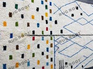 Modern Moroccan Azilal Rug | Handwoven Wool Rug with Bold Blue Geometric Motifs