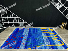 Load image into Gallery viewer, Vivid Blue Moroccan Azilal Rug | Handwoven Wool Art with Red Diamond Motifs

