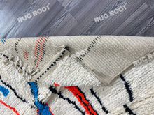 Load image into Gallery viewer, Moroccan Artistry | Handwoven Azilal Rug with Expressive Figures in Red, Blue, and Black
