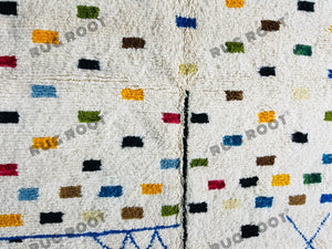 Modern Moroccan Azilal Rug | Handwoven Wool Rug with Bold Blue Geometric Motifs