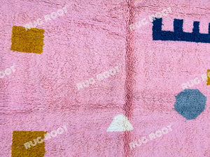 Handwoven Moroccan Dream | Beni Ourain Rug with Vibrant Pink & Mustard Details