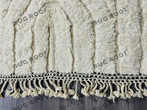 Handwoven Serenity | Off-White Beni Ourain Rug with Fluffy Wool and Modern Design