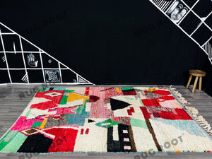 Vintage Moroccan Medley | Colorful Boujaad Berber Rug, Handwoven with Bohemian Spirit