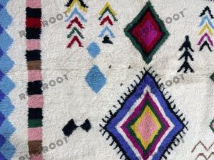 Moroccan Blue Rhapsody | Handwoven Beni Ourain Rug in Vibrant Hues | Genuine Lambswool