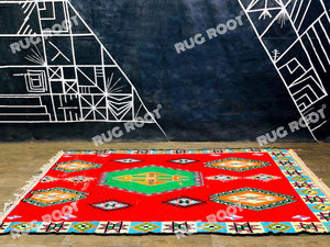 Vibrant Moroccan Boucherouite Rug | Handmade Wool Runner with Colorful Tribal Motifs