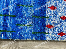 Load image into Gallery viewer, Vivid Blue Moroccan Azilal Rug | Handwoven Wool Art with Red Diamond Motifs
