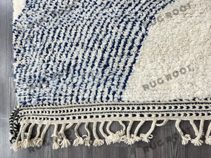 Modern Moroccan Retreat | Handwoven Wool Beni Ourain Rug with Indigo Accents