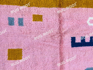 Handwoven Moroccan Dream | Beni Ourain Rug with Vibrant Pink & Mustard Details