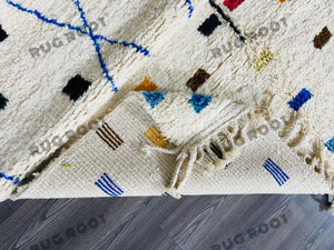 Modern Moroccan Azilal Rug | Handwoven Wool Rug with Bold Blue Geometric Motifs