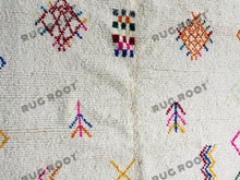 Load image into Gallery viewer, Handcrafted Moroccan Azilal Rug | Whimsical Wool Tapestry in Ivory with Rainbow Accents
