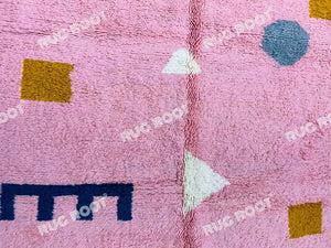 Handwoven Moroccan Dream | Beni Ourain Rug with Vibrant Pink & Mustard Details