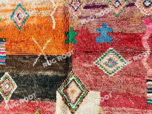 Unique Moroccan Azilal Rug | Vintage Wool with Colorful Geometric Art