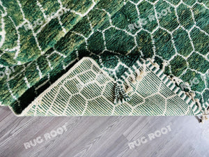 Handcrafted Moroccan Haven | Emerald Green Berber Rug with Latticework Motif