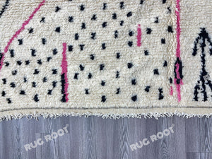 Modern Moroccan Tapestry | Handwoven Azilal Rug with Playful Pink Motifs
