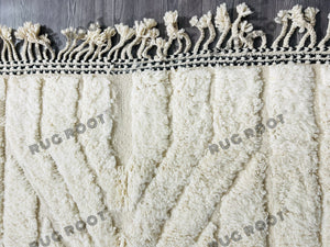 Handwoven Serenity | Off-White Beni Ourain Rug with Fluffy Wool and Modern Design